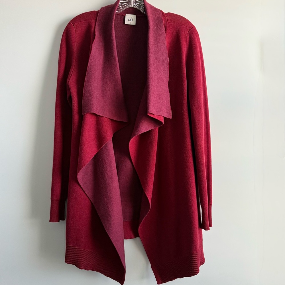 Women's CAbi #3479 Red / Maroon Cozy Up Two Tone Open Front Cardigan Size S